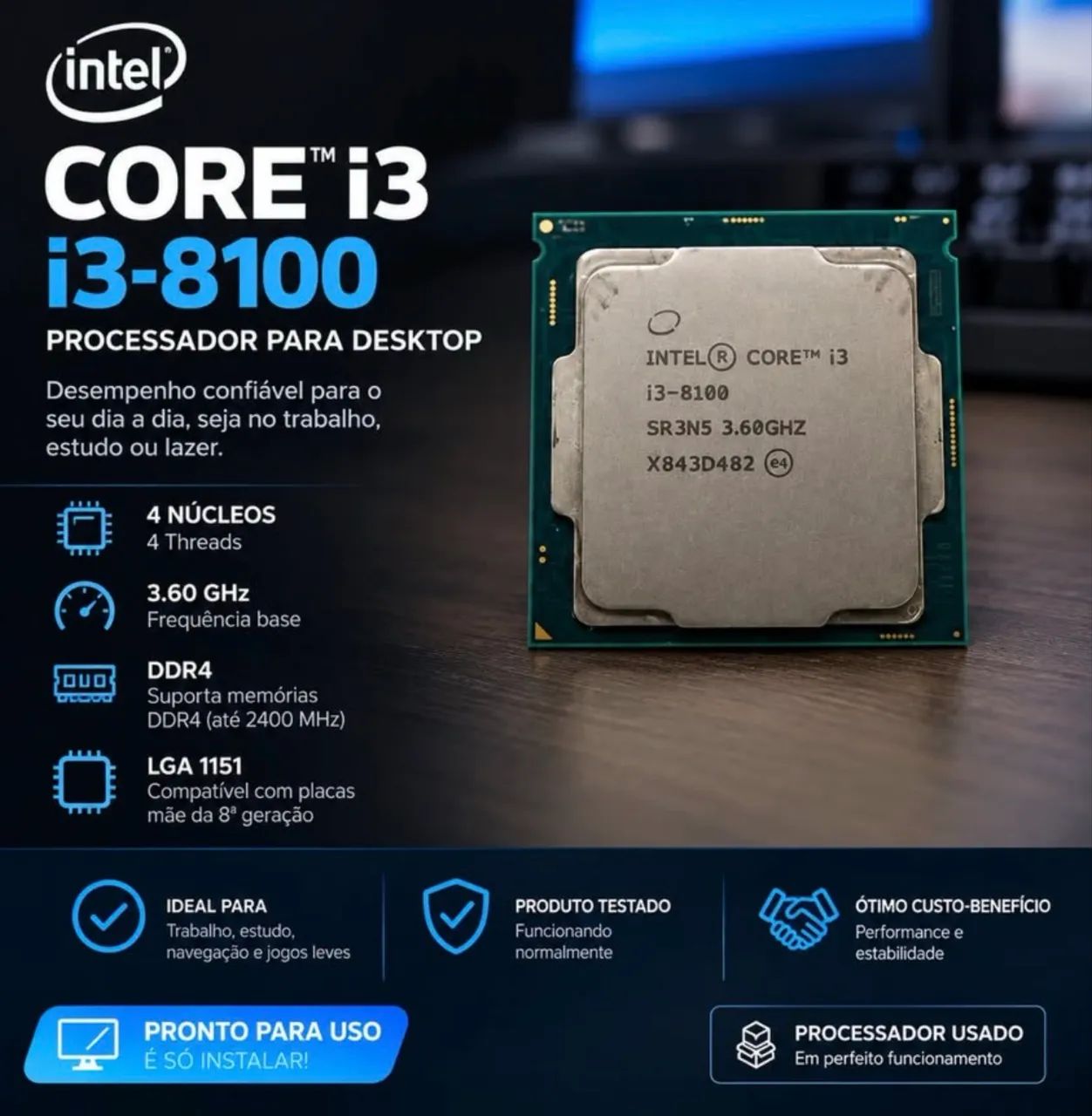 Intel Core i3-8100 3.6GHz 8ª Geração