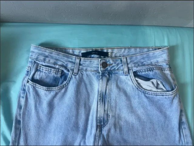 calça reta jeans marmorizada - Foto 3