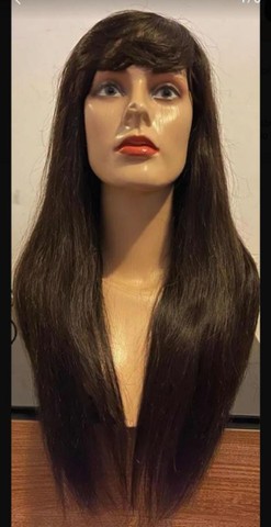 Peruca wig com franja cabelo humano 