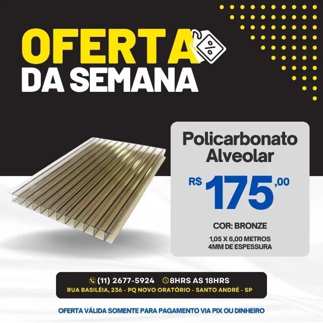 Chapa de Policarbonato Alveolar Bronze 4mm 1,05 x 6,00 metros 