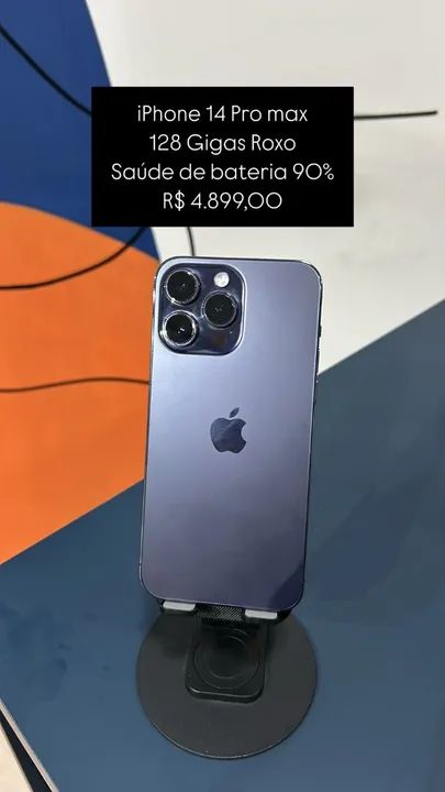 iPhone 14 Pro Max 128GB Grafite Saúde de bateria 90% R$ 4.899,00