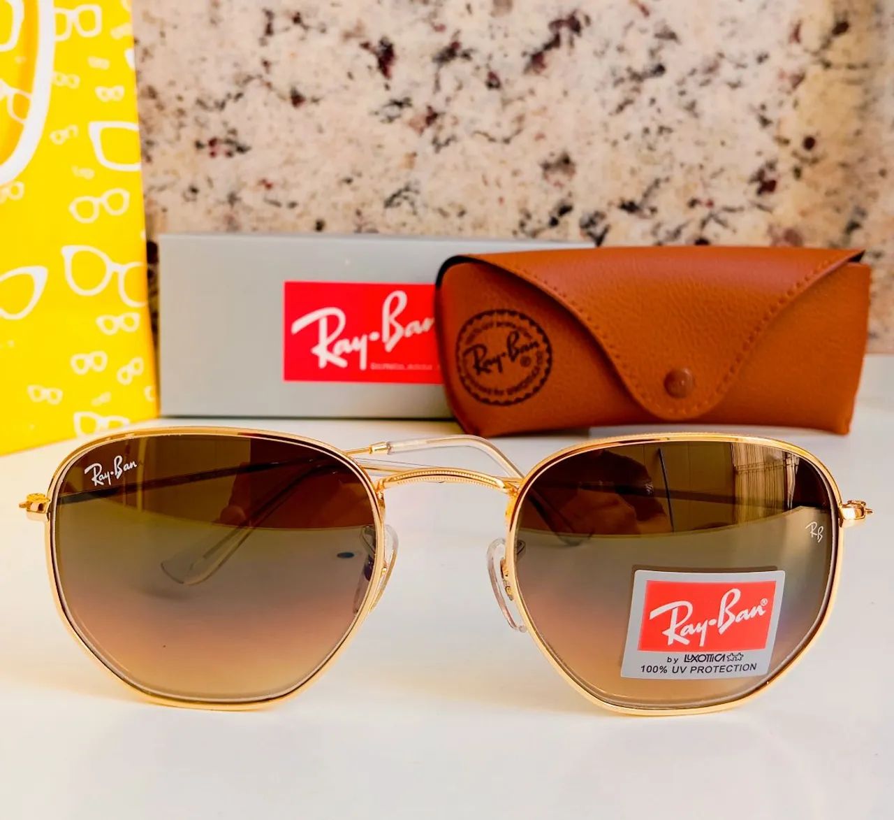 Ray-ban Hexagonal Marrom Degradê Armação Polida 
