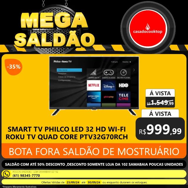 Smart tv philco led 32 hd wi-fi roku tv quad core ptv32g70rch