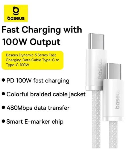 Cabo Baseus 100W Usb-c pra Usb-c Iphone 16 15, Samsung, etc Lacrado - Foto 2
