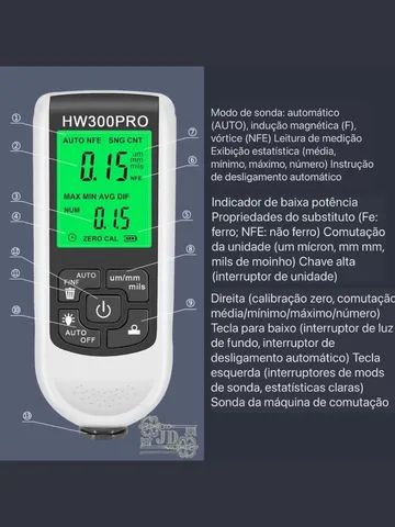 Novo! Medidor espessura HW-300PRO - levestimento, fe, nfe, 0-2000um. - Foto 6