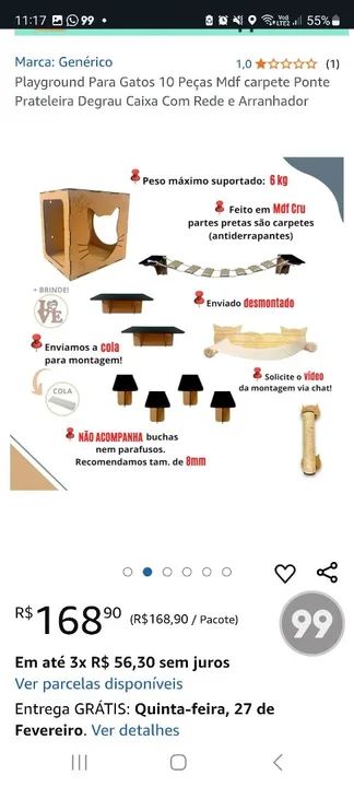 Playground para Gatos 10 Peças MDF - Foto 2