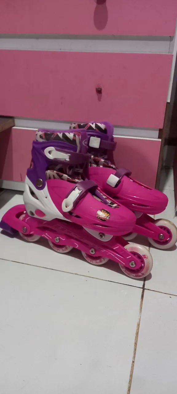 Patins Inline Feminino Rosa e Roxo