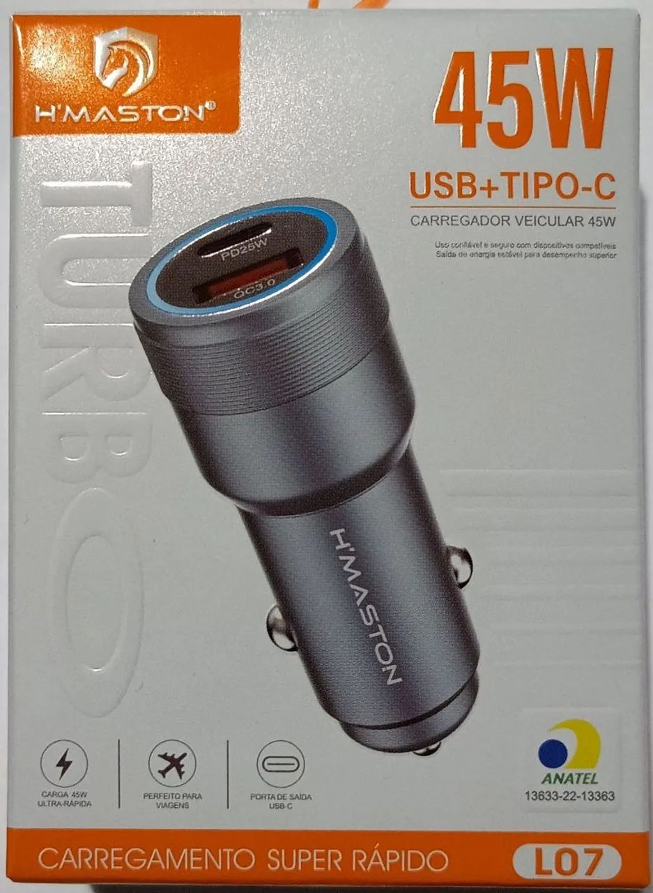 Carregador Veicular Turbo 45W PD Usb-C Hmaston Maxx PD ! Metal 