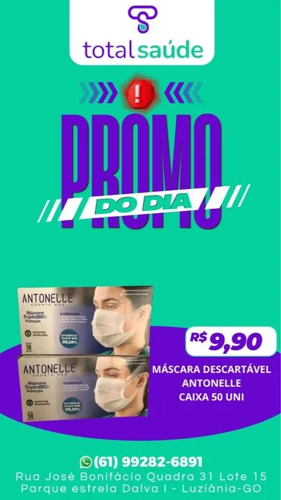 Máscaras descartáveis Antonelle - Caixa com 50 unidades