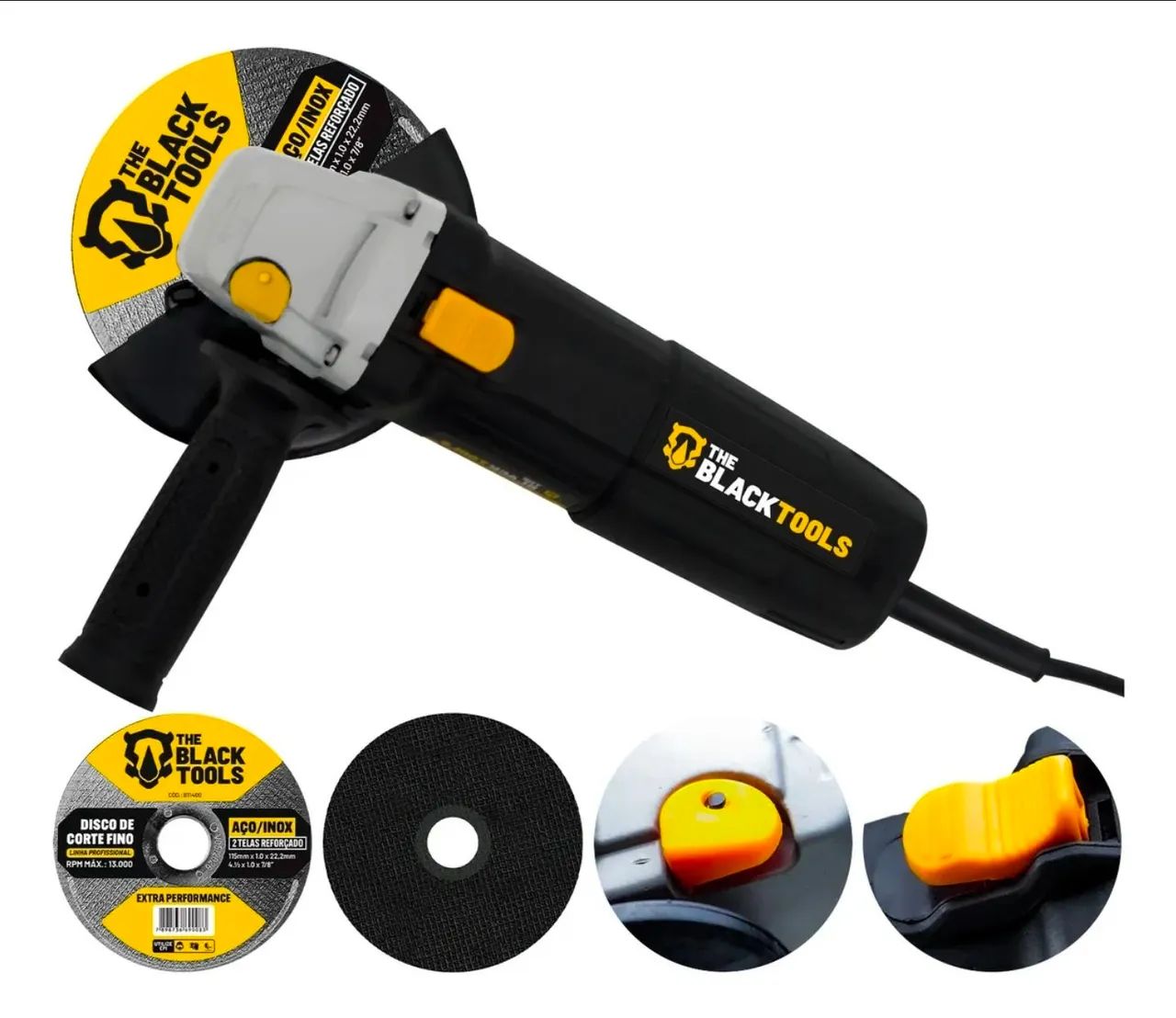 Esmerilhadeira Lixadeira Angular<br>4.1/2 11000rpm 780w 127V The<br>Black Tools Com 2 Discos