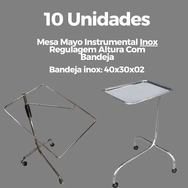 Mesa Mayo Instrumental Inox Regulagem Altura Com Bandeja