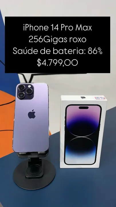 Iphone 14 Pro Max 256Gb Roxo Saude de Bateria 86% | Loja Fisica