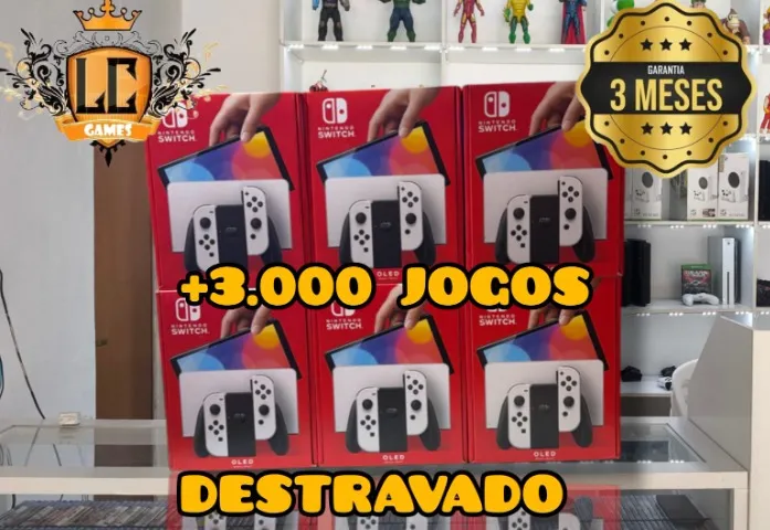 NINTENDO SWITCH OLED NOVO [ DESTRAVADO ] COM: 3.003 JOGOS e 03MESES GARANTIA - LOJA FISICA
