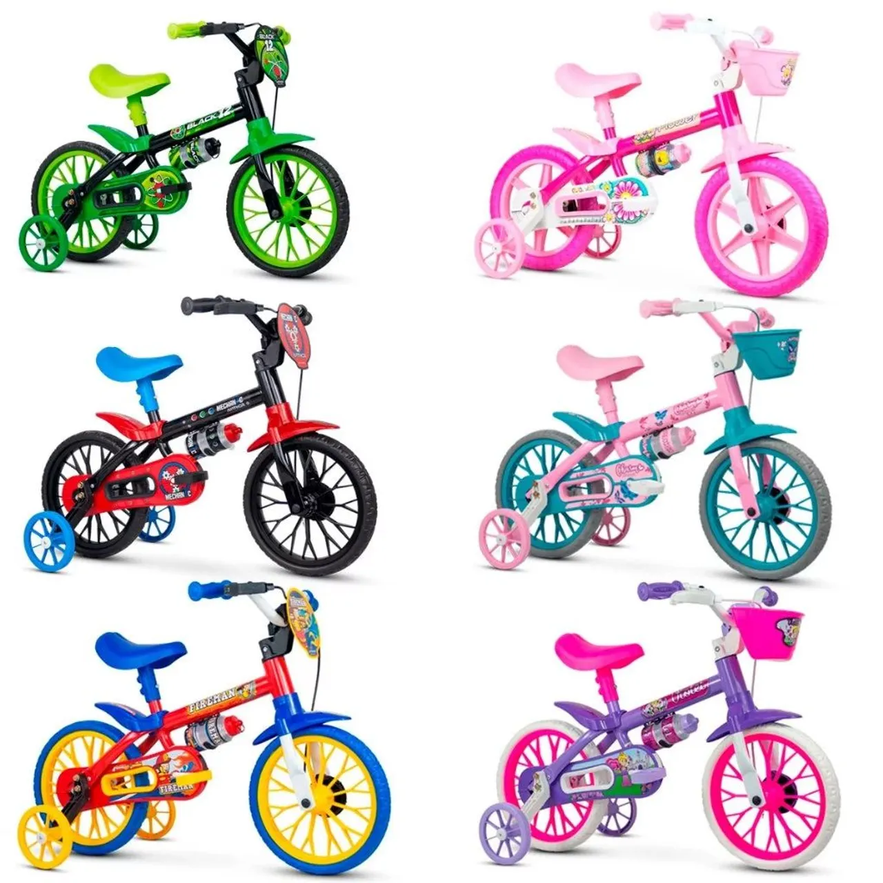 Bicicletas infantis coloridas com rodinhas