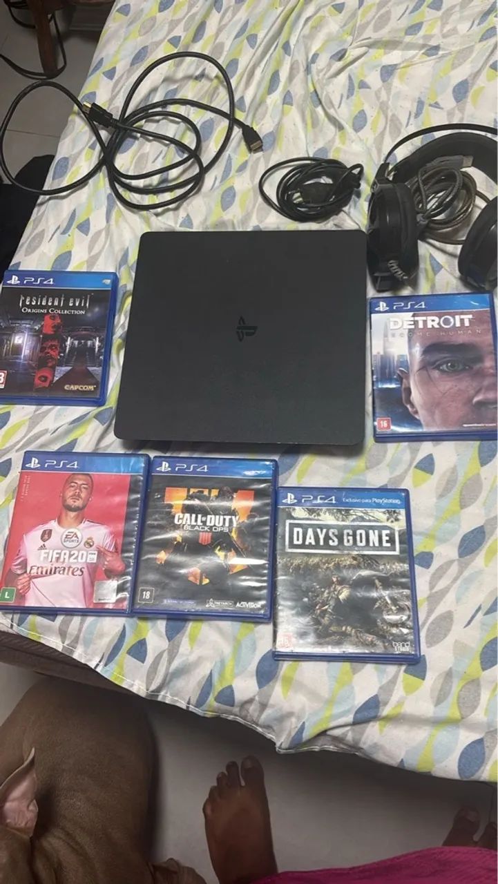 PlayStation 4 Slim 1TB + 2 Controles + 5 Jogos Originais+ headset - Foto 4