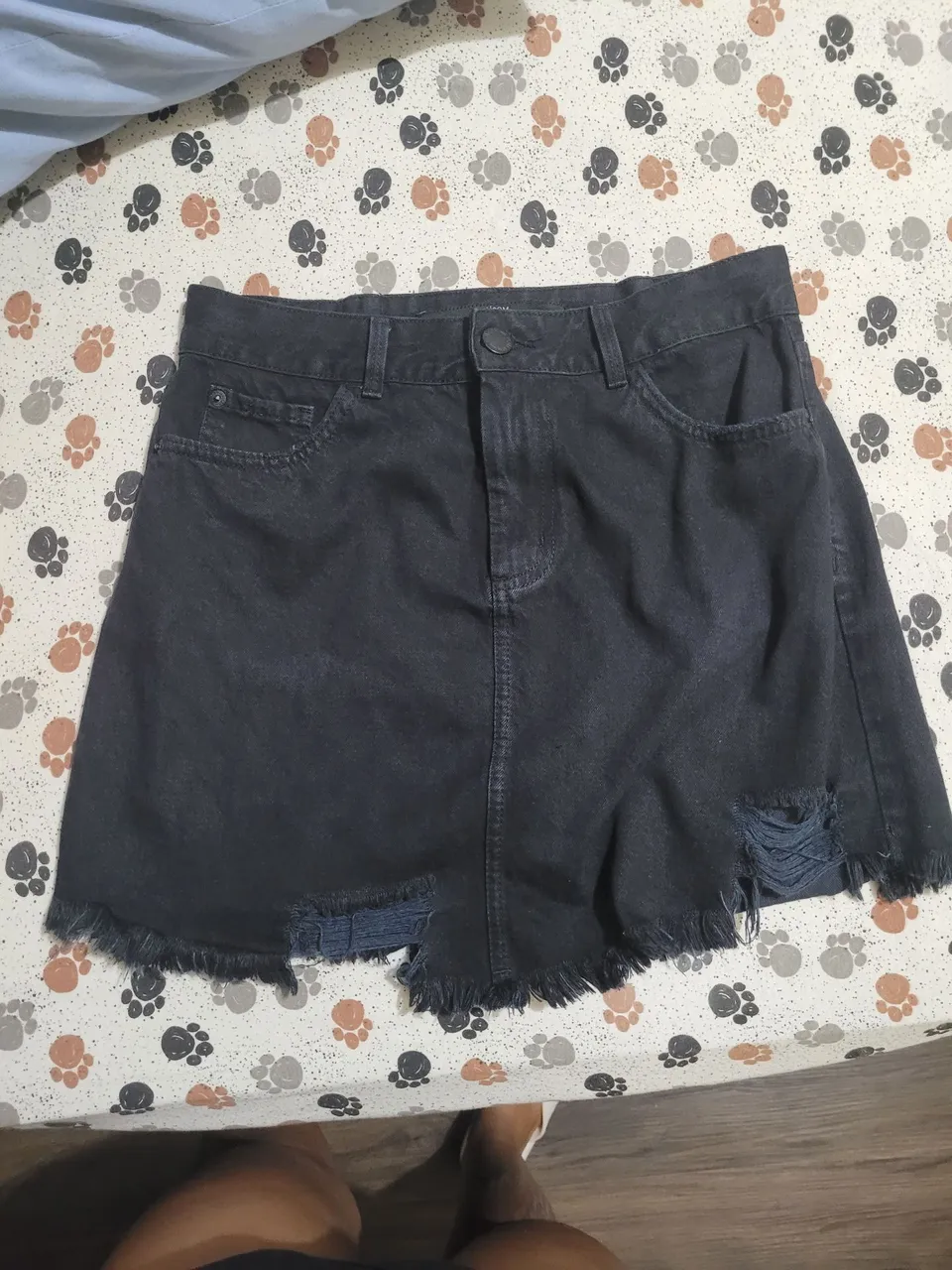 Saia jeans preta destroyed youcom
