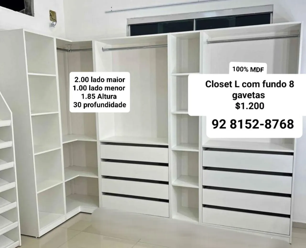 Closet L com 8 gavetas - 100% MDF