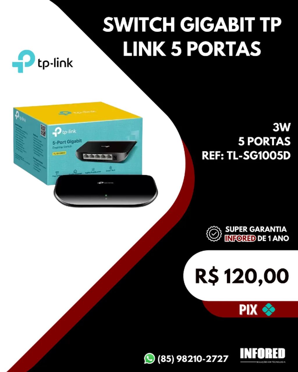 Switch Gigabit TP link 5 portas TL-SG1005D