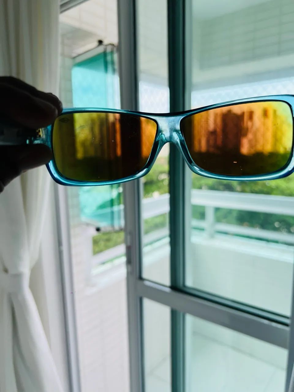 Óculo Armação Transparente Azul Lentes Âmbar Bronze Original - Excelente!