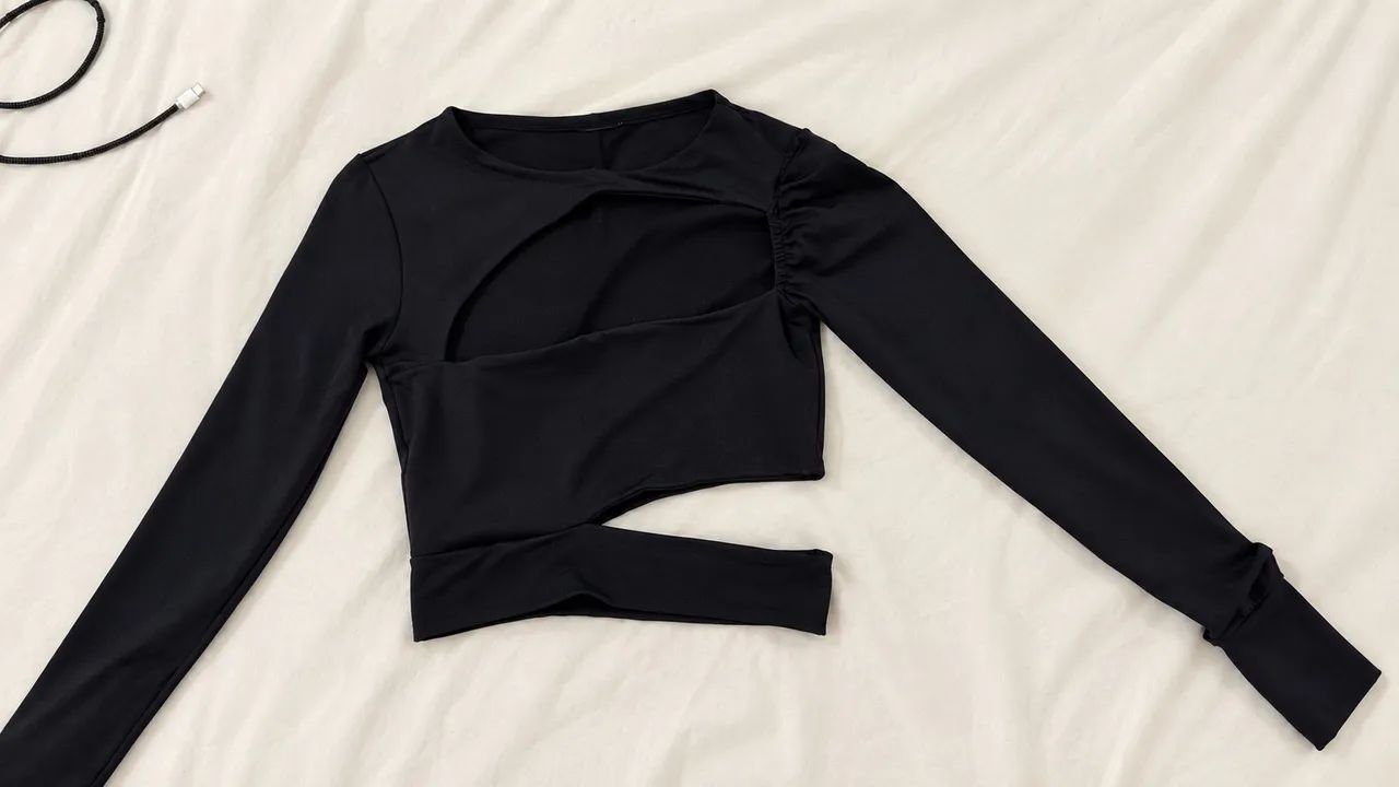 blusa cropped preta manga longa 