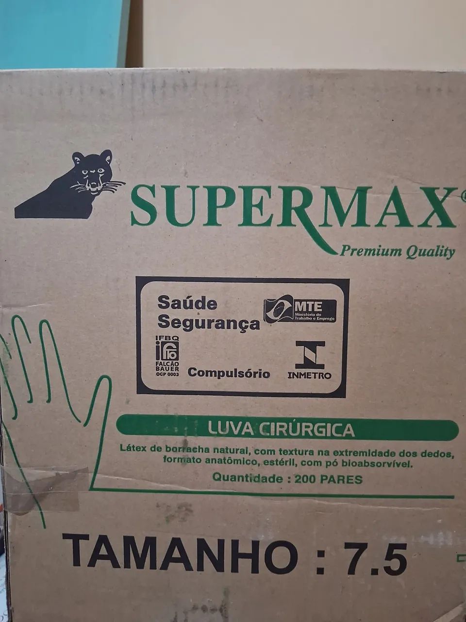 Caixa luvas cirurgias tm 7.5 com 200 pares super Max 