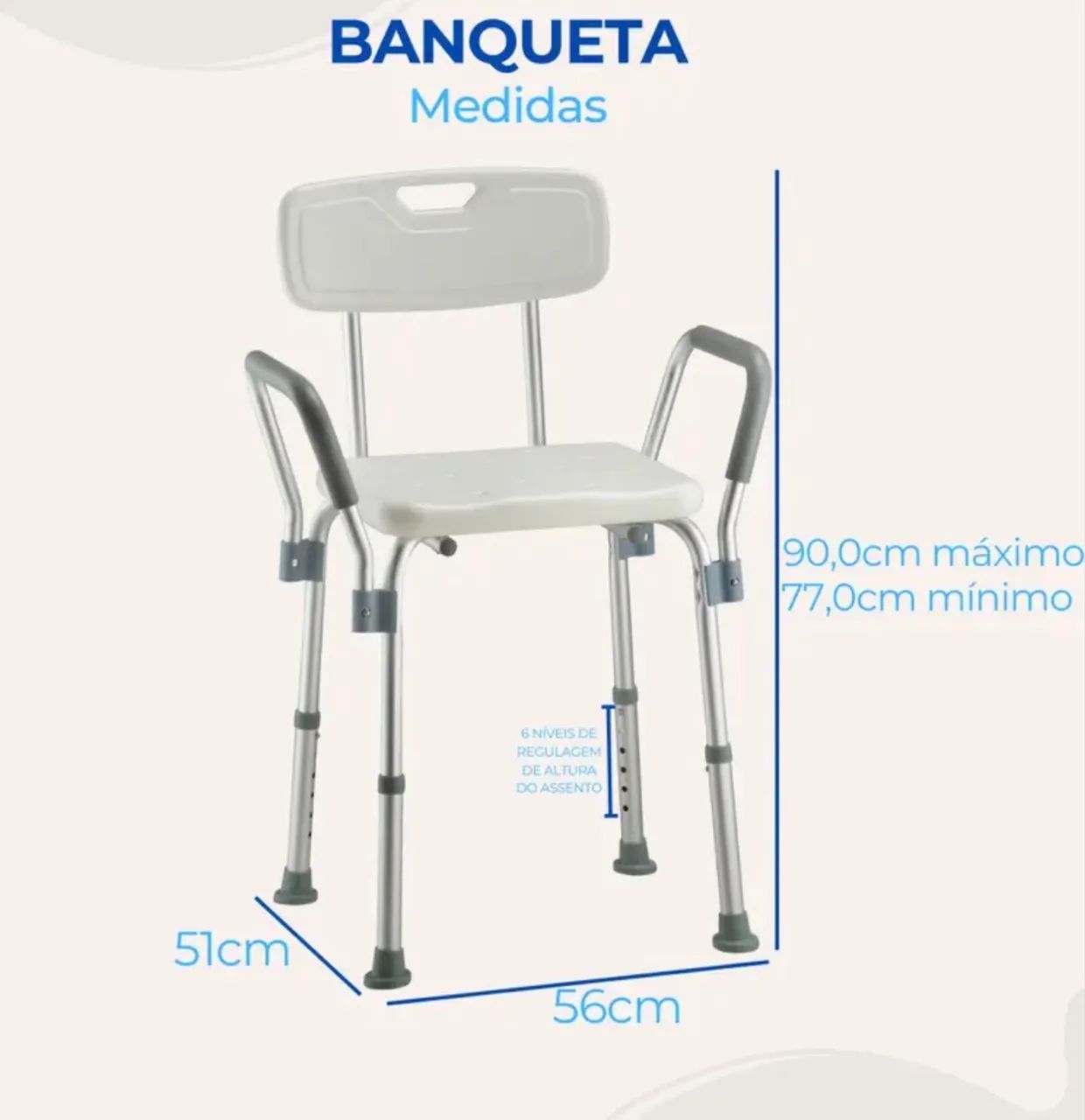 Banqueta de banho  regulável e reforçada 