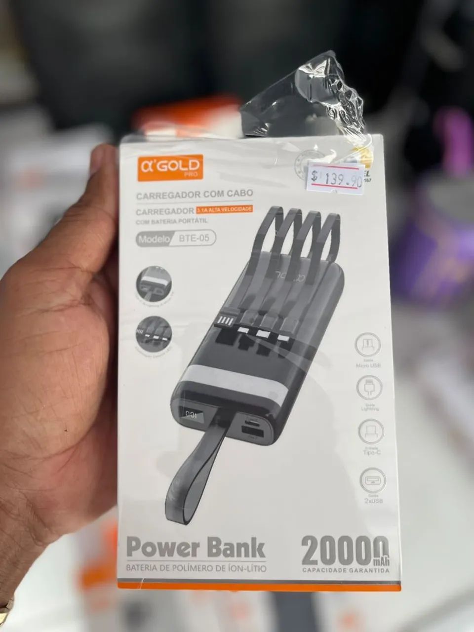 Carregador portátil 20.000MAH compatível com Android e Ios 