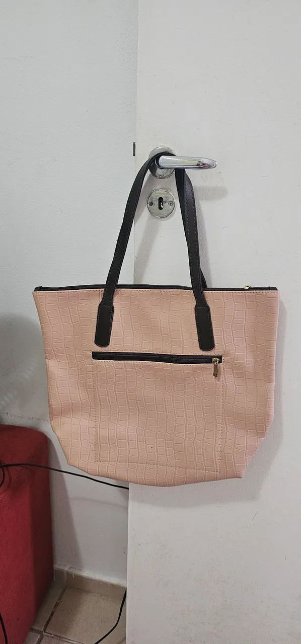 Bolsa couro fino bege com marrom (nova) - Foto 3