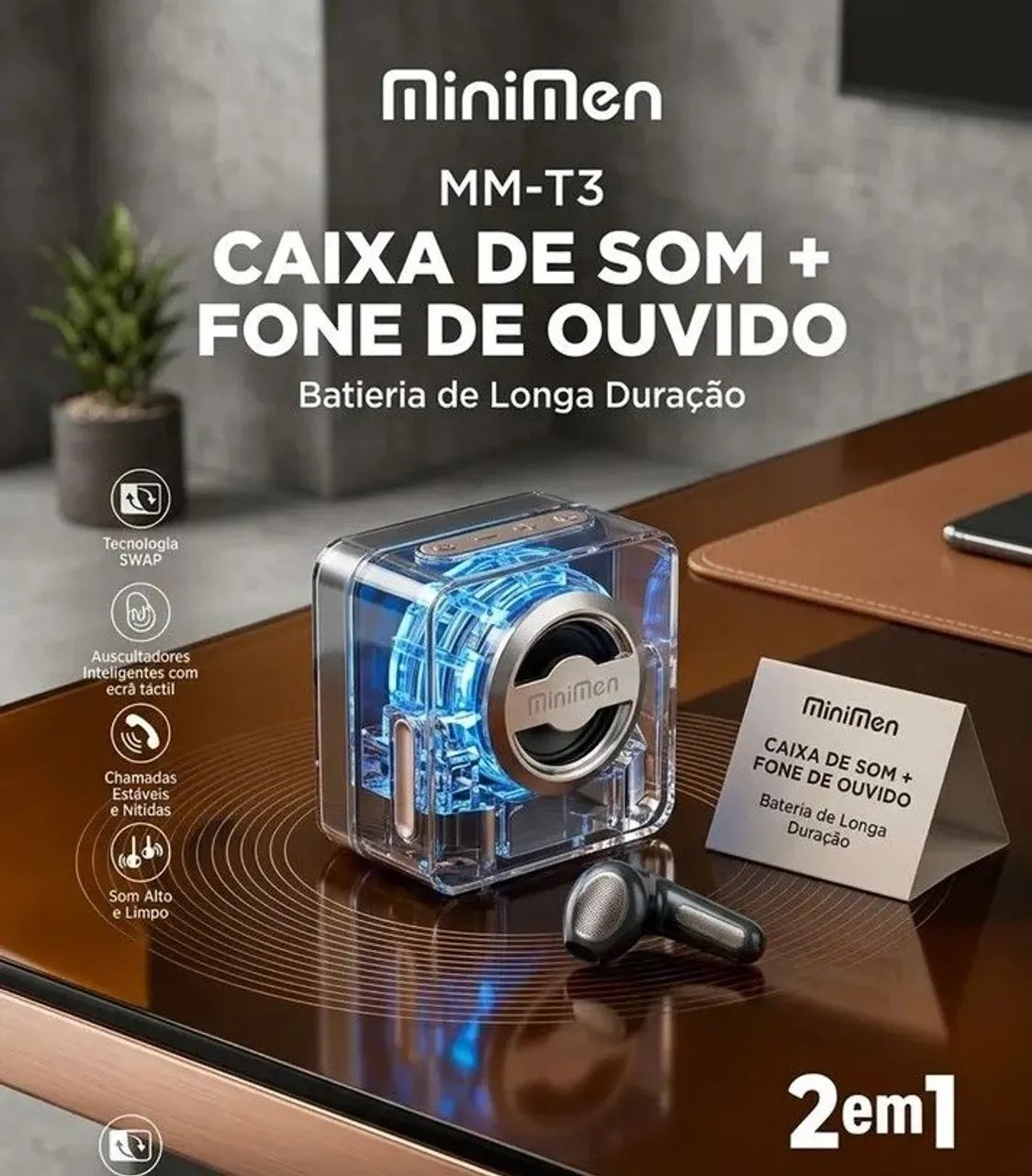 Fone bluetooth com caixinha de som 2 em 1