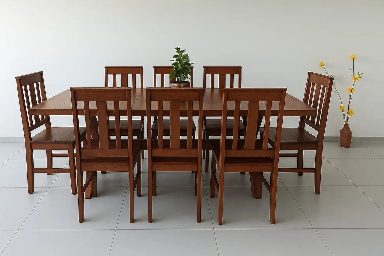 Mesa de Madeira com 8 cadeiras 
