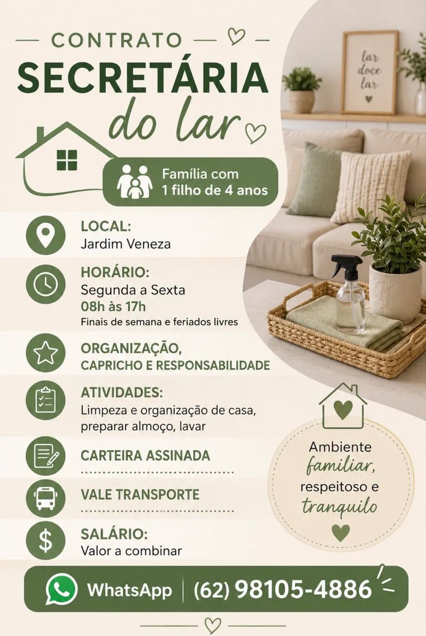 VAGA PARA SECRETÁRIA DO LAR