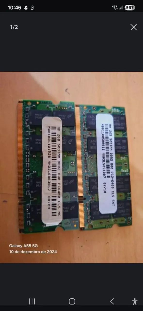 2 pentes de Memória Elpida 4gb,2 pentes memória notebook 2gb pc6400. - Foto 2
