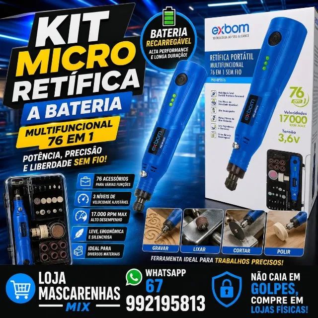 Micro Retifica a Bateria Com Maleta e Acessórios 76Pç COD 0117