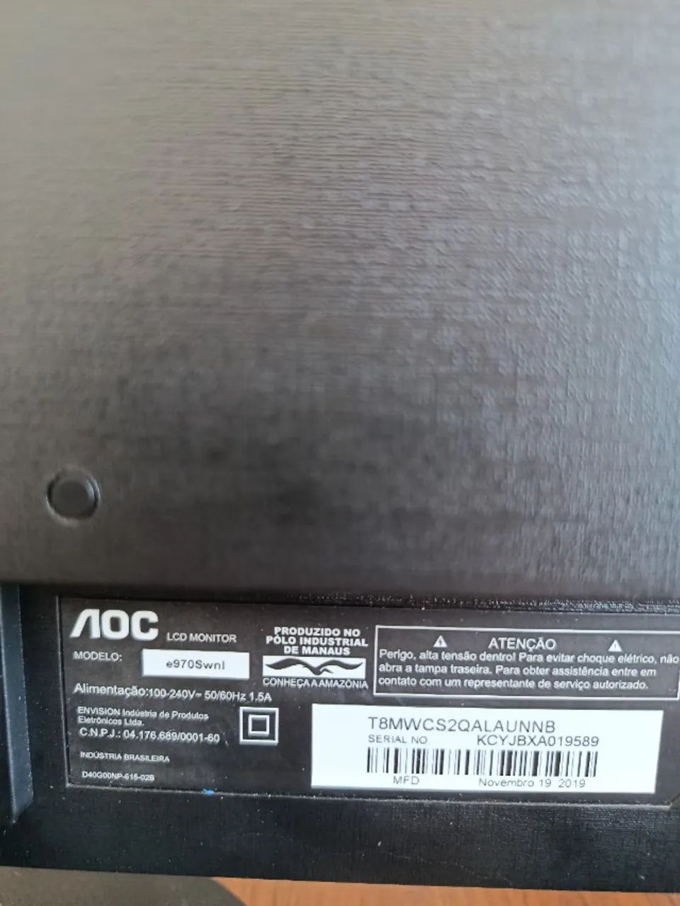 Monitor AOC 18,5" LED Widescreen E970Swnl HD com Base e Cabos - Foto 5