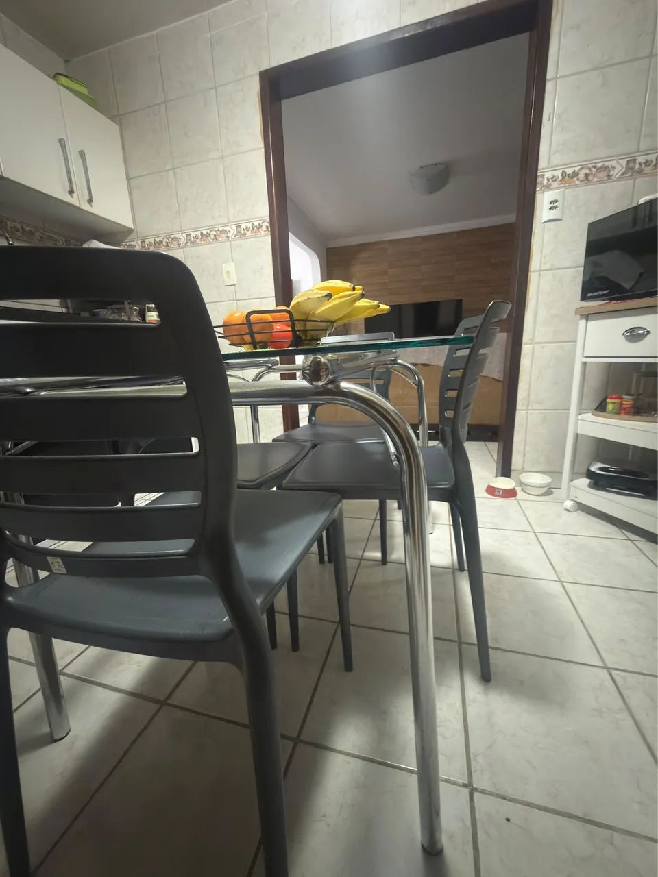 Mesa inox com 4 cadeiras Tramontina 