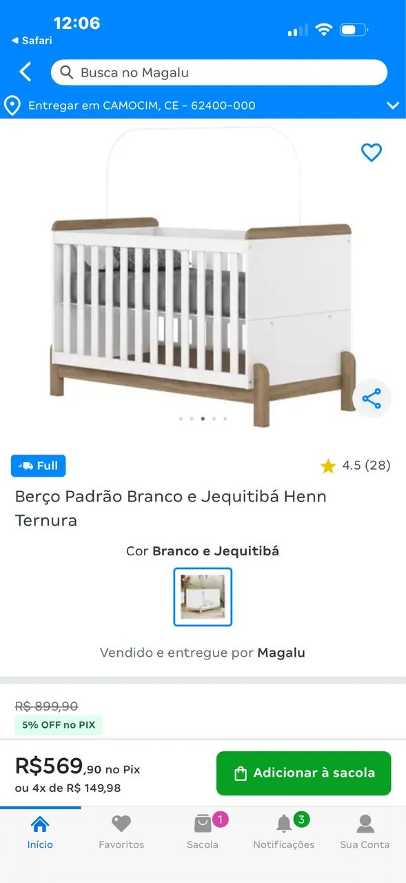 Berço Henn Ternura Branco/Jequitibá NOVO na caixa (Lacrado)