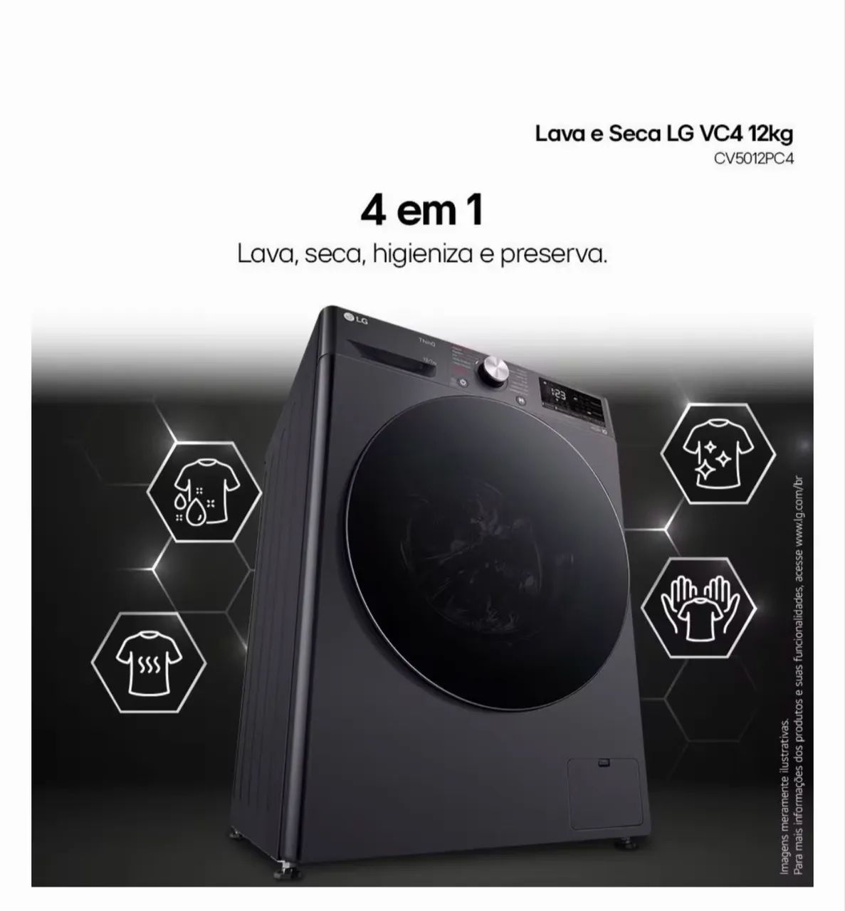 Lava e Seca LG 12Kg/7Kg Smart VC4 com Inteligência Artificial- Inox NOVÍSSIMA  - Foto 6