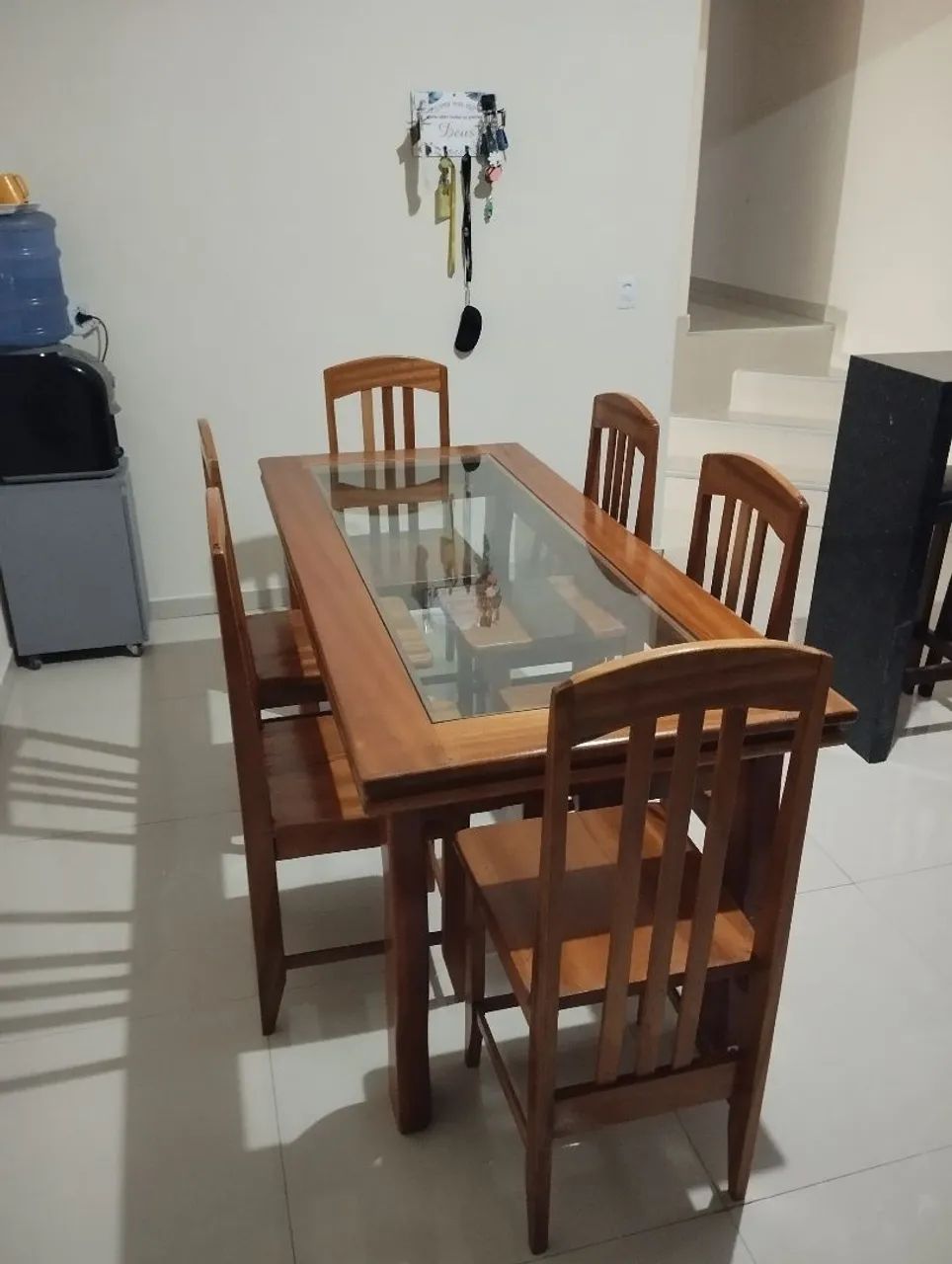Conjunto de mesa de jantar com 6 cadeiras tampão de vidro  - Foto 3