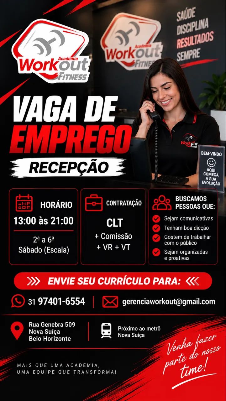 VAGA RECEPÇÃO ACADEMIA 