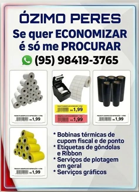 ÓZIMO PERES Bobinas térmicas e etiquetas em geral, se quer ECONOMIZAR. Só ME PROCURAR. - Foto 2