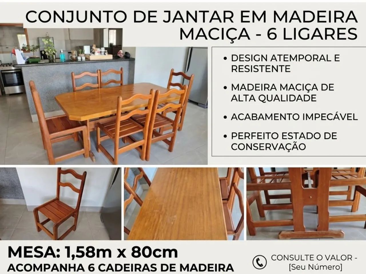 Mesa de madeira 6 Lugares
