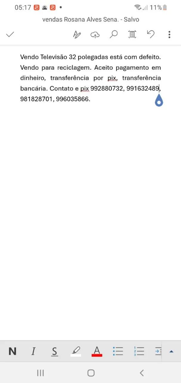 Vendo Televisão 32 polegadas com defeito, vendo para reciclagem.