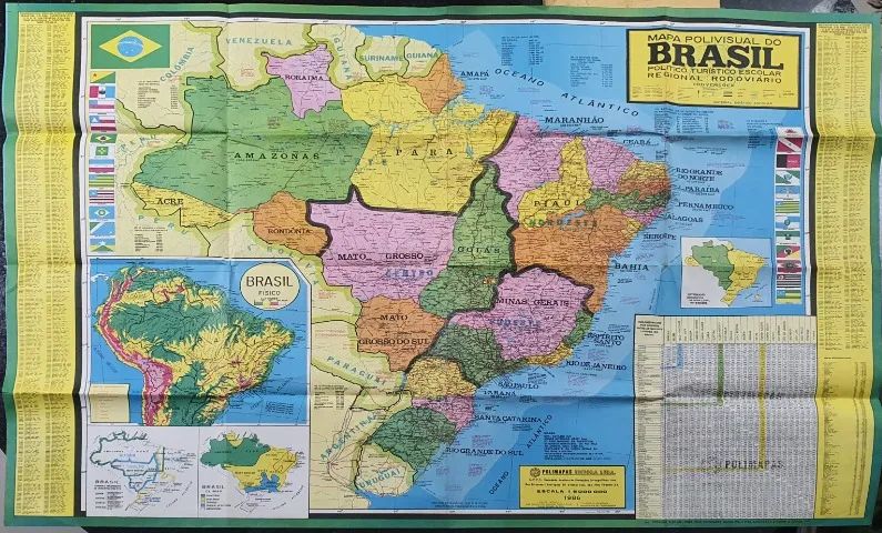 Mapa do Brasil Antigo 1986 - Polimapas (80x110cm) - Relíquia