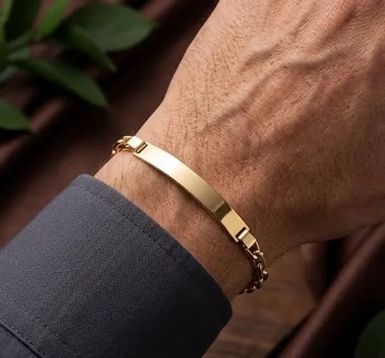 Pulseira Cadeado com Placa em Ouro 18k 750