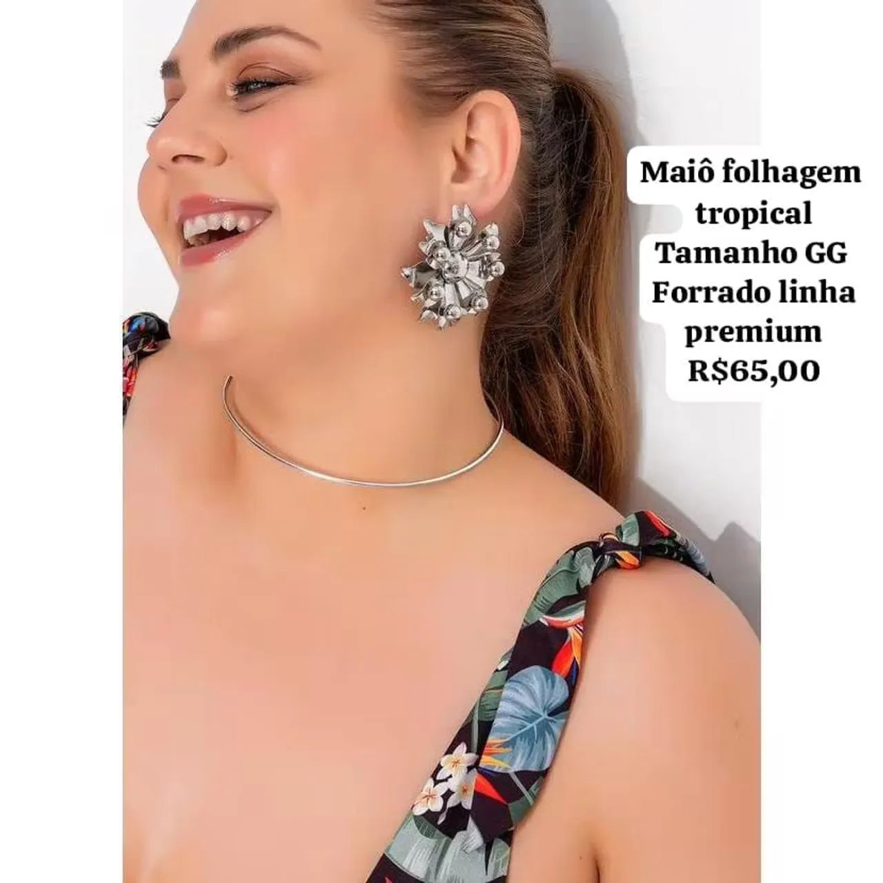 Maiô feminino folhagem Tropical linha premium  - Foto 2