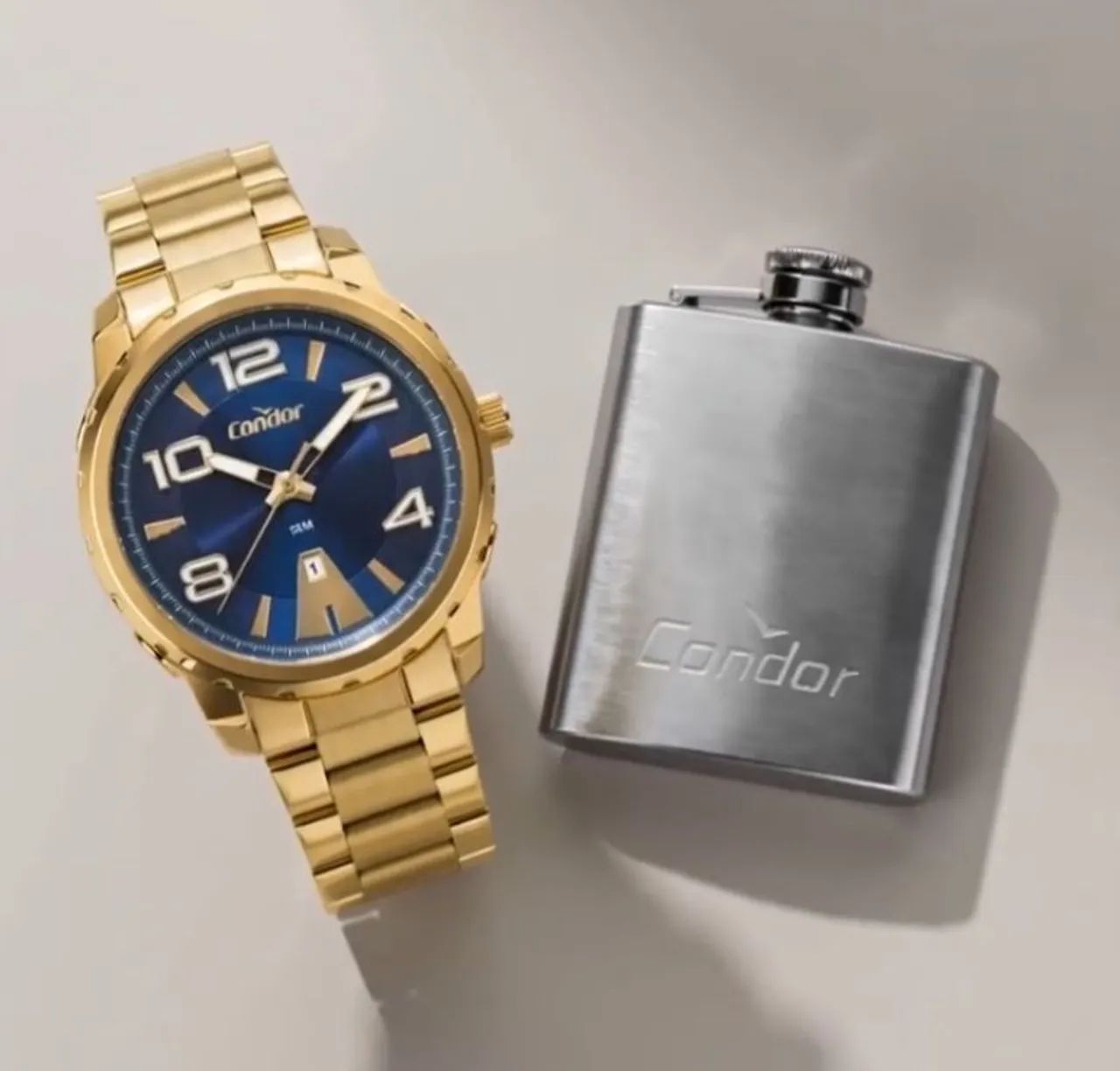 Relógio Condor Dourado e Cantil em Inox