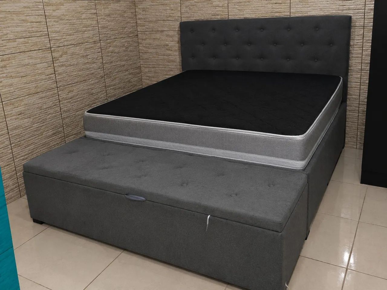Cama box casal com cabeceira e baú 