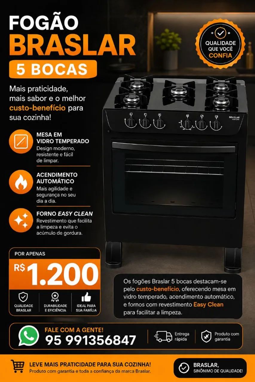 FOGÃO 5 BOCAS BRASLAR