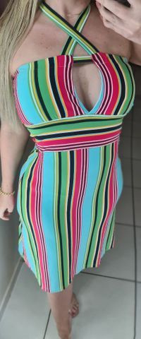 Vestido midi em suplex Premium com listras e decote com frente única. - Foto 2