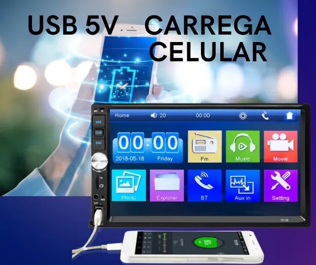 Som Multimídia para Carro Bluetooth com Carregador de Celular - Foto 6